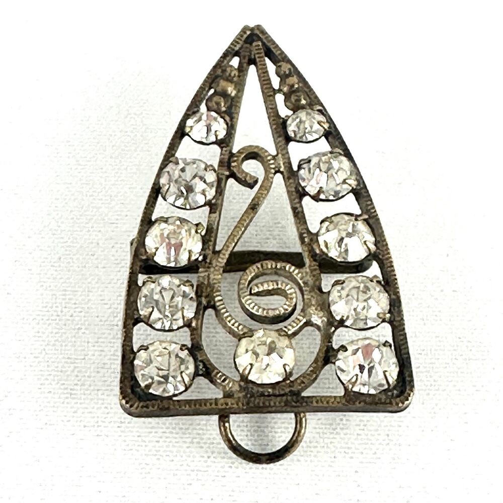 Czechoslovakia Vintage Rhinestone Filigree Brass Tone Belt Buckle Clasp Read